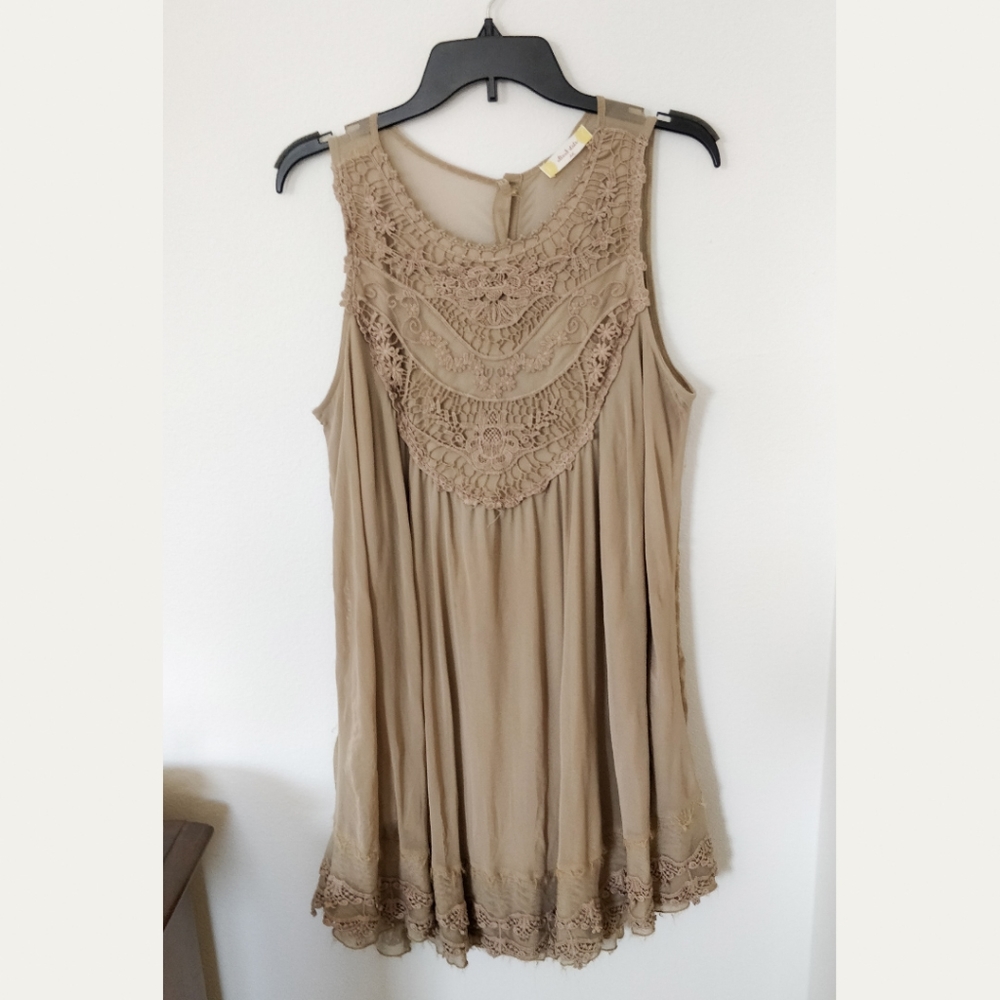XL Altar'd State Dress in tan with crochet detail